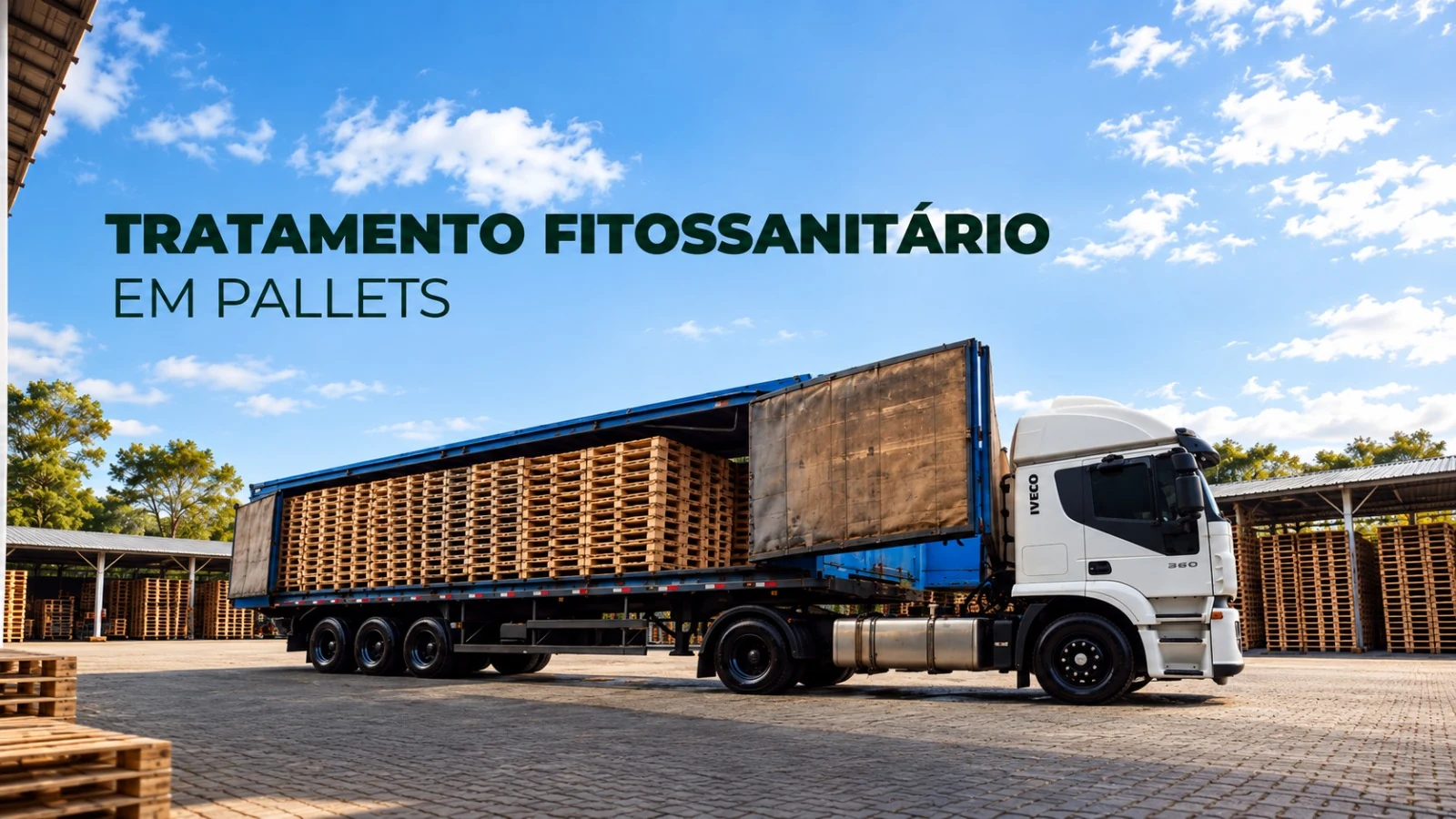 Tratamento fitossanitário em pallets - caminhão da Águia Pallets carregado de pallets